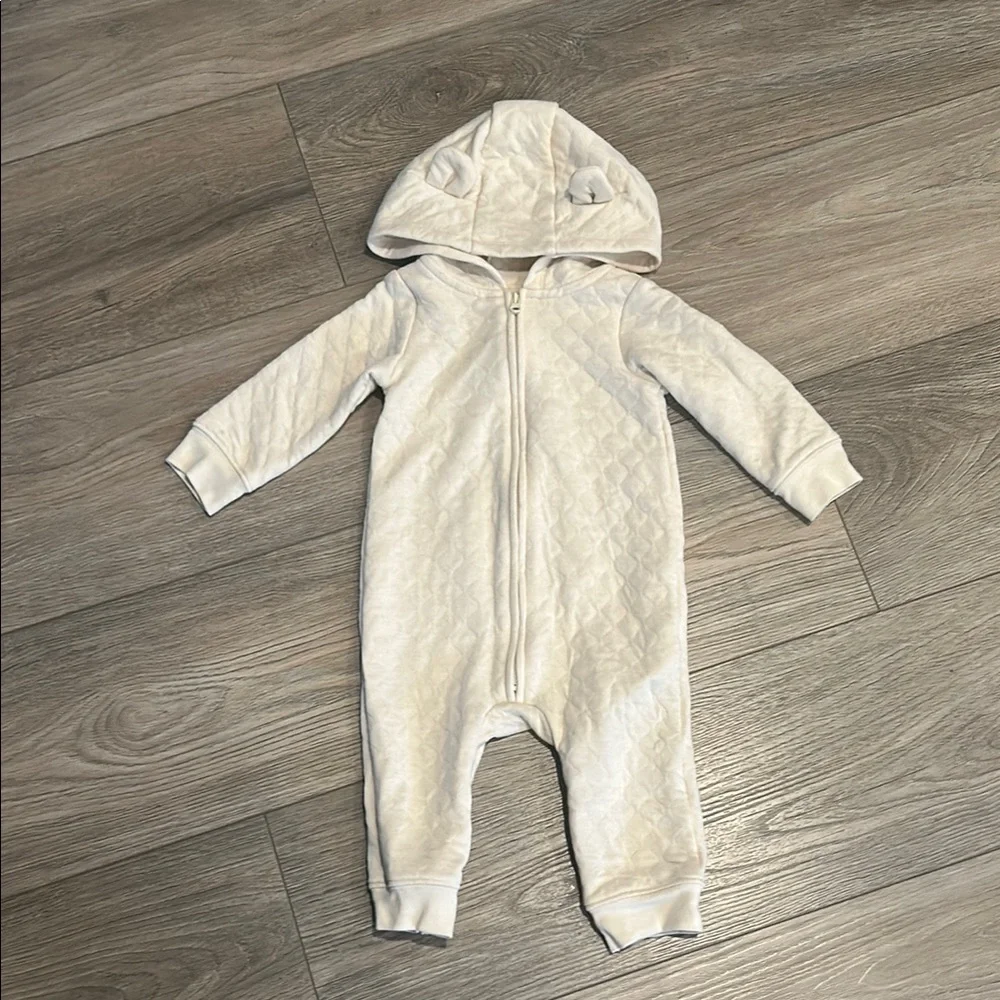 Carter's White Footies One‎ Piece with Hooded Design
